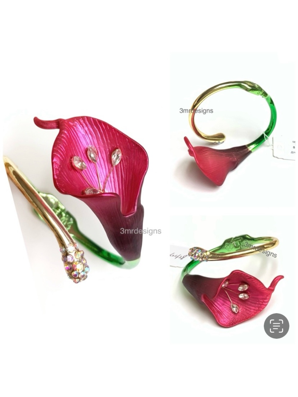 NWT Betsey Johnson 💋CALLA LILY Gold Tone Stones Metallic Ombré Hinge Bracelet